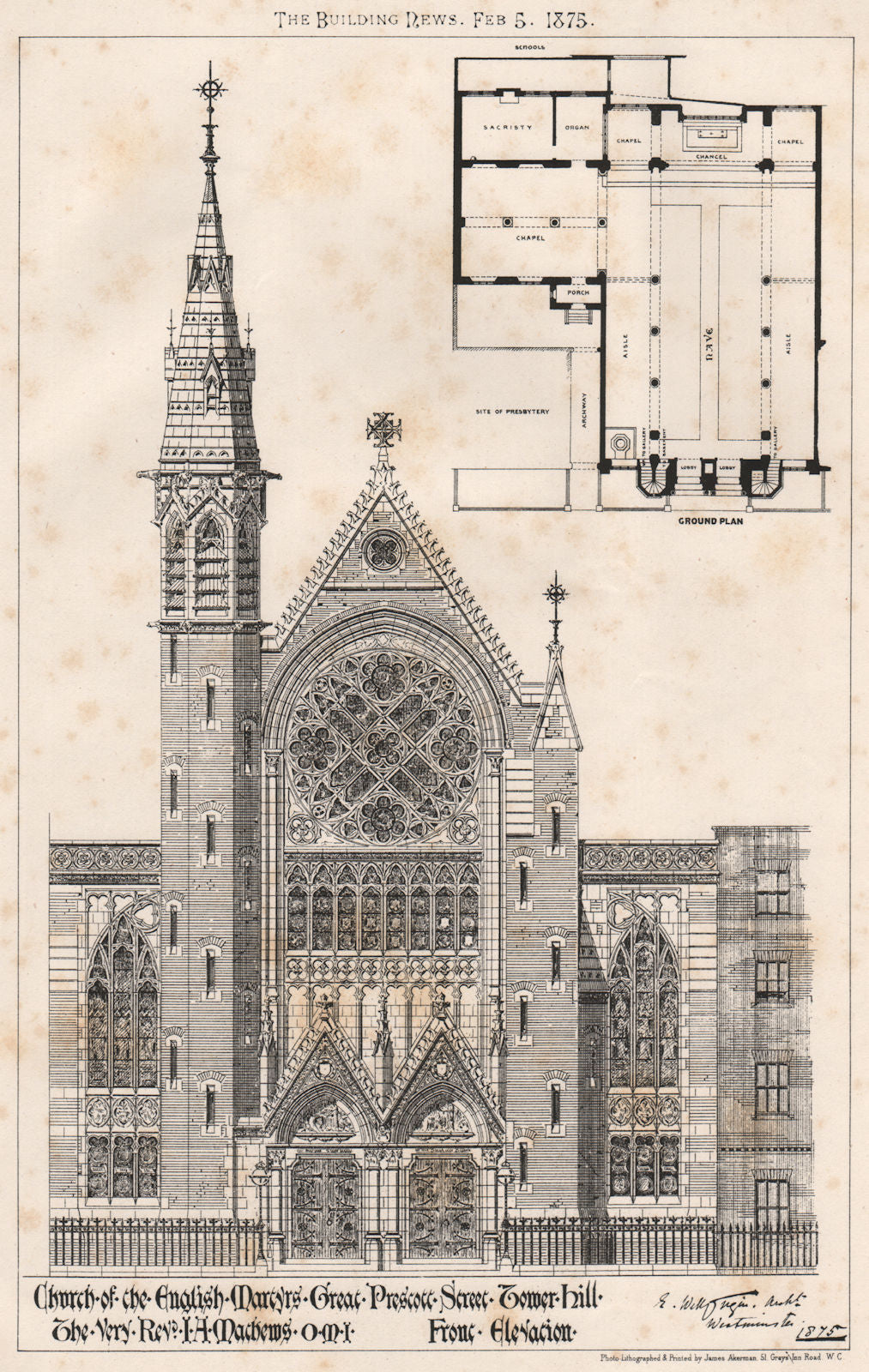 Church of the English Martyrs, Great Prescott Street, Tower Hill 1875 print